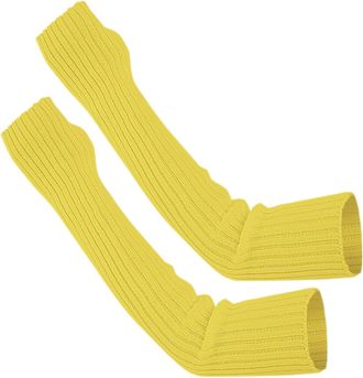 Generic Women Winter Wrist Arm Warmer Solid Knitted Long Fingerless Gloves Mitten Women Mittens (Yellow, One Size)