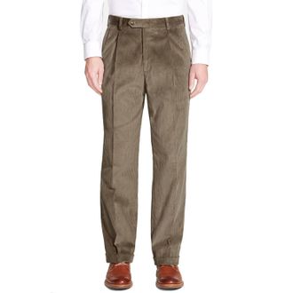 Berle Milan Double Reverse Pleat Wale Luxury Italian Corduroy Pant In Tan