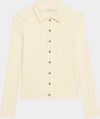 Vince Long-Sleeve Ribbed Button-Front Top