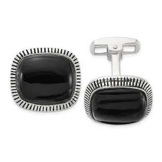 Diamond2Deal Sterling Silver Onyx and Enameled Cuff Links