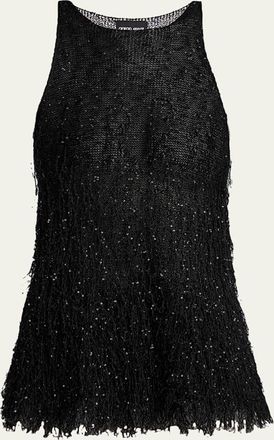 Giorgio Armani Sleeveless Beaded Fringe Knit Top