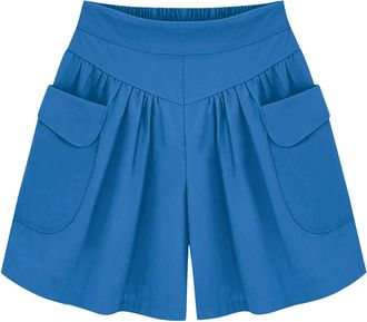 Generic Cotton Shorts for Women, Loose Fit Culottes for Women, Baggy Elastic Waist Wide Leg Shorts with Pockets, Holiday Clothes for Ladies