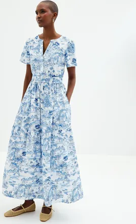 Contemporaine Womens Sunny getaway tiered poplin dress