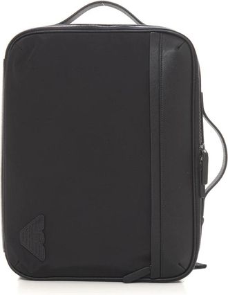 Emporio Armani Bimateriaal Laptop Hoes met Zijlogo - Heren - Rugzakken - Zwart - ONE Size - Leer - Tassen