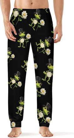 Generic Cute Frog Pajama Pants for Men Print Lounge Pjs Bottom Lightweight Sleep Pants 4XL