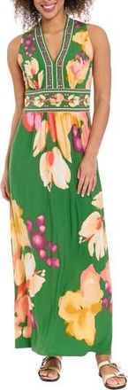 London Times V-Neck Maxi Dress in Green/Yellow at Nordstrom Rack, Size 12