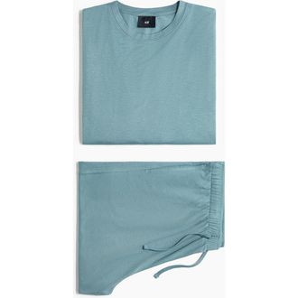 H&M Jersey Pyjama T-shirt And Shorts in Turquoise at Nordstrom, Size X-Large