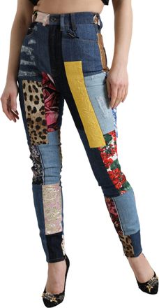 Dolce & Gabbana Womens Multicolor Patchwork Grace Skinny Denim Jeans Cotton Clothing