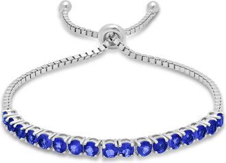 MAX + STONE 925 Sterling Silver Round Gemstone Bolo Adjustable Bracelet