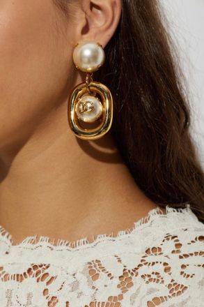 Dolce & Gabbana Clip-on Earrings With Glass Pearl, Womens, Gold