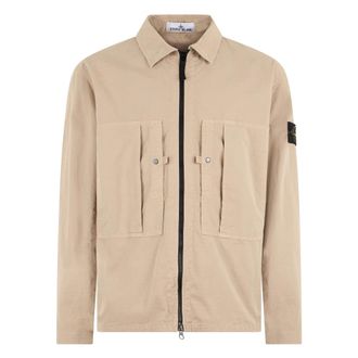 Stone Island Light Jackets, male, Beige, Size: M Comfort-fit Zip-Up Overshirt