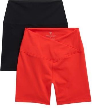 Yogalicious Pack of 2 Lux Crossover Front Bike Shorts in Fiery Red/Black at Nordstrom Rack, Size X-Small