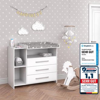 Vicco Fasciatoio Oskar, Bianco, 113 X 100 Cm Con 3 Ampi Cassetti
