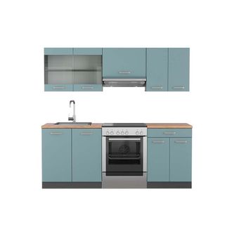 Vicco Mueble De Cocina R-line, Gris Azulado/antracita, 200 Cm, Et Roble