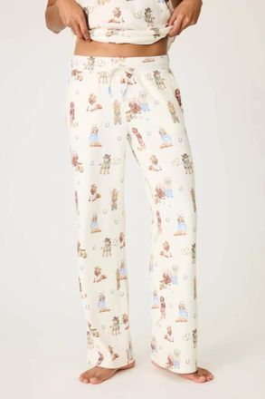 PJ Salvage Womens Ruff On The Range Dog Print Open Leg Pant In Ivory