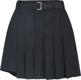sacai Black Wool-Blend Belted Shorts