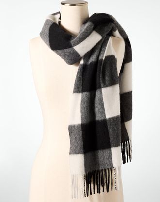 Talbots Cashmere Waterweave Scarf - Grand Buffalo - Ivory/Black - 001 Talbots