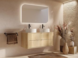Vente-Unique Mobile bagno sospeso con doppio lavabo da appoggio rotondo Naturale chiaro L120 cm - FILOR