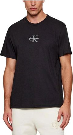 Calvin Klein Jeans T-shirt van katoen met ronde hals en korte mouwen - Heren - T-shirts - Zwart - L - Katoen - Tops
