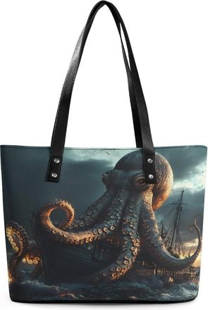 Generic Vintage Sail Boat Cool Octopus Tote Bags for Women Cute Shoulder Purses Handbags