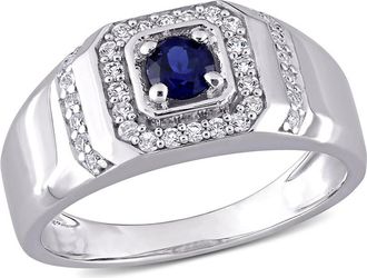 Amour 5/8 CT TGW Created Blue Sapphire and Created White Sapphire Mens Ring In Sterling Silver