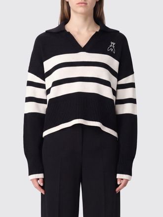 Patrizia Pepe Striped Knit Wool-Blend Polo with V-Neck and Relaxed Fit