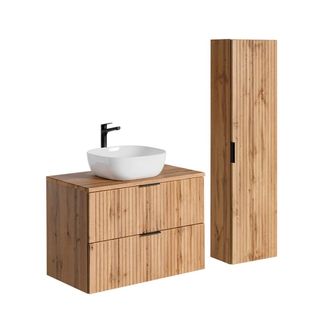 Petits Meubles Set mueble lavabo de 80 cm y columna estratificado marr&oacute;n