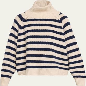Nili Lotan Raelyn Striped Zip Turtleneck Cashmere Sweater