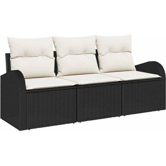 vidaXL Conjunto De Sof&aacute; De Jard&iacute;n Con Coj&iacute;n 3 Pcs Negro Polirat&aacute;n Vidaxl