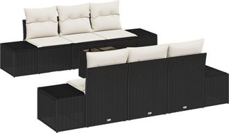 vidaXL Garden Sofa Set with Cushion 7 pcs Black, Cream 55 x 55 x 37 cm Vidaxl