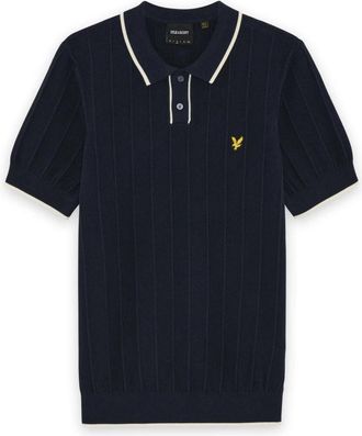 Lyle & Scott Tipped Pique Knitted Polo - Heren - Ronde hals truien - Blauw - L - Katoen - Truien & Vesten
