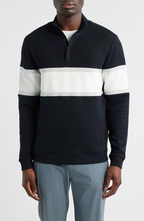Swannies Owen Chest Stripe Golf Quarter Zip in Black-White at Nordstrom, Size Xxx-Large