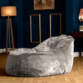 Icon Brand Soho Faux Fur Bean Bag Lounger Natural Giant Bean Bag Chair in Light Grey