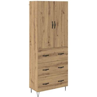 vidaXL Aparador Alto 2 Pcs Roble Artesanal Madera Tecnol&oacute;gica Y Vidrio Vidaxl