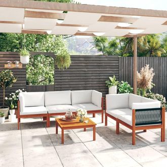 vidaXL Conjunto De Jard&iacute;n De 6 Piezas Con Cojines, Madera Color Crema, Acacia Y Cuerda Vidaxl