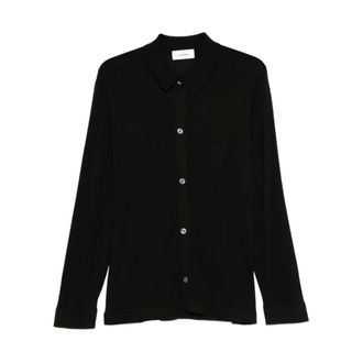 Lardini Casual Shirts, male, Black, Size: XL Knit Shirt with Buttons and Collar