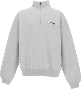 Jacquemus Gros Grain Sweatshirt met Opstaande Kraag en Rits - Heren - Vesten met rits - Grijs - M - Katoen - Hoodies & sweatvesten