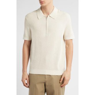 Nn.07 Hansie 6600 Organic Cotton Quarter Zip Sweater Polo in Ivory at Nordstrom, Size Xx-Large