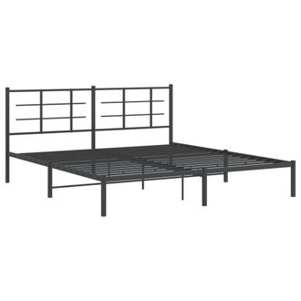 Berkfield Home Metal Bed Frame without Mattress with Headboard Black 183x213cm | Size: 183x213 cm