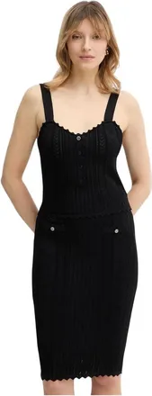 Fracomina Kleedjes, Dames, Zwart, L, Leer, Gebreide Top