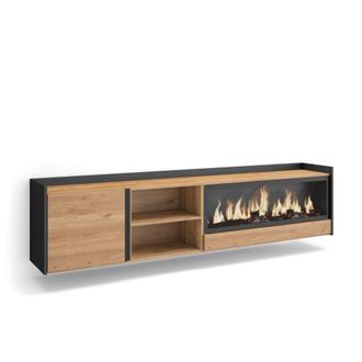 Skraut Home Mueble tv efecto madera roble negro 212x35x50cm chimenea efecto fuego