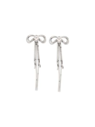 Self Portrait Womens Double Crystal Bow Earrings Silver Brass