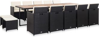 vidaXL Set Comedor De Jard&iacute;n 15 Piezas Y Cojines Rat&aacute;n Sint&eacute;tico Negro Vidaxl