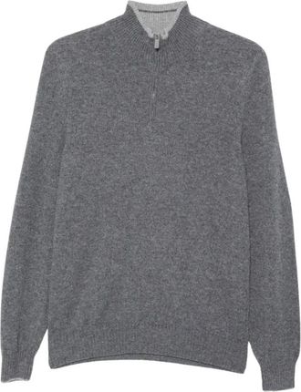 Fedeli Half-zip High-neck Knit - Heren - Ronde hals truien - Grijs - M - Kasjmier - Truien & Vesten