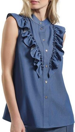 Isaac Mizrahi New York Ruffle Button-Up Shirt in Denim at Nordstrom Rack, Size X-Small