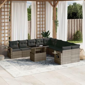 vidaXL Set De Sof&aacute;s De Jard&iacute;n 11 Pzas Y Cojines Rat&aacute;n Sint&eacute;tico Gris Vidaxl