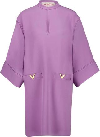Valentino Garavani Lila Mini Jurk V-Hals Zijde - Dames - Korte kleedjes - Paars - S - Kleedjes