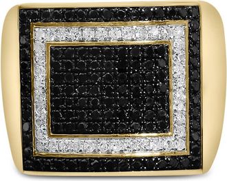 House of Brilliance Mens 10K Yellow Gold 1 1/4 Cttw White and Black Diamond Geometric Ring