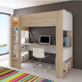 Vente-Unique Letto a soppalco rovere e bianco con scrivania 1652