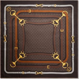 Gucci Printed GG Silk Twill Jacquard Carr&eacute;, Brown